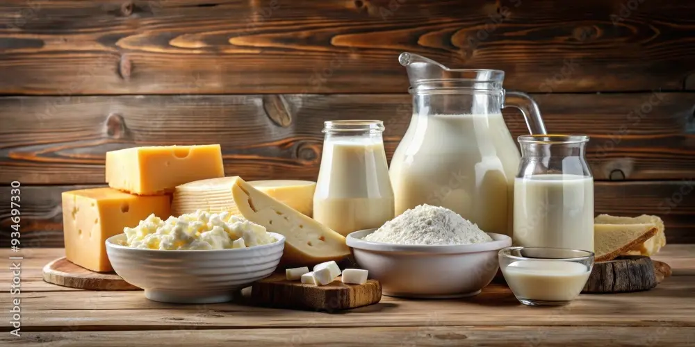 فروشگاه مواد غذایی با ردیف‌های شیر و محصولات لبنی