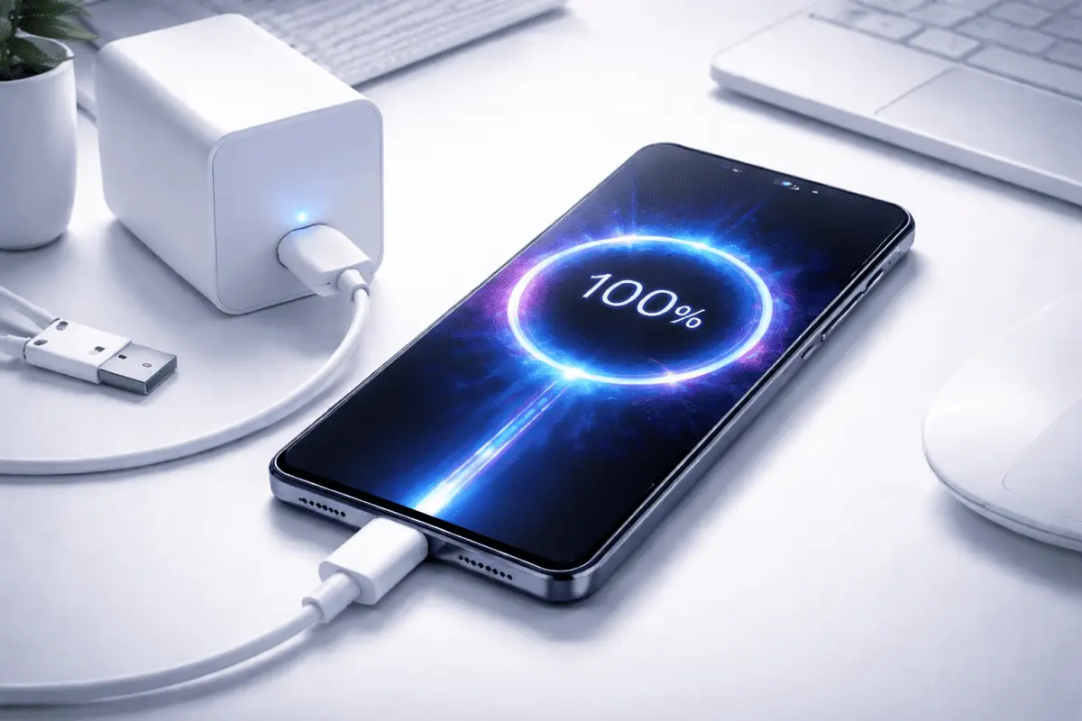یک شارژر فوق سریع با کابل و پورت USB-C