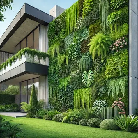 نمونه‌ای از دیوار سبز داخلی با گیاهان مختلف و طراحی مدرن