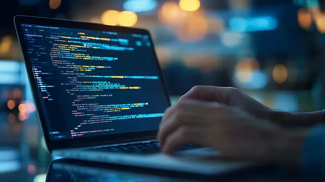 یک برنامهنویس جوان در حال کار بر روی لپتاپ