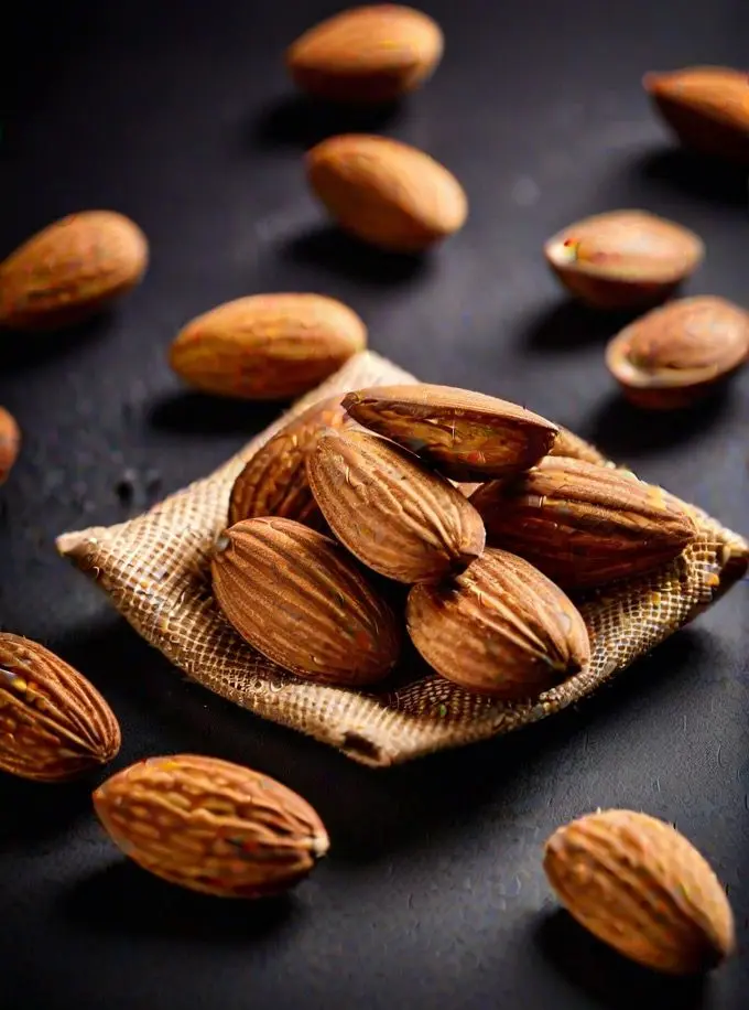 مغز بادام در ظرف شیشه‌ای با چاشنی‌های مختلف