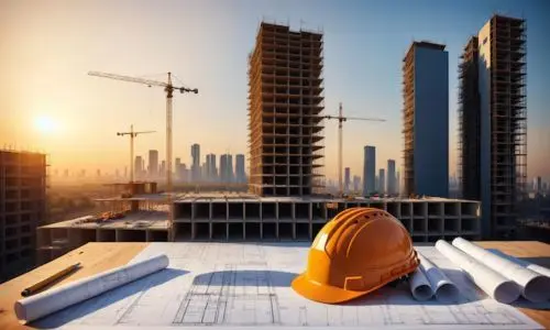 یک تیم پیمانکاری در حال بررسی نقشههای فنی یک پروژه بازسازی