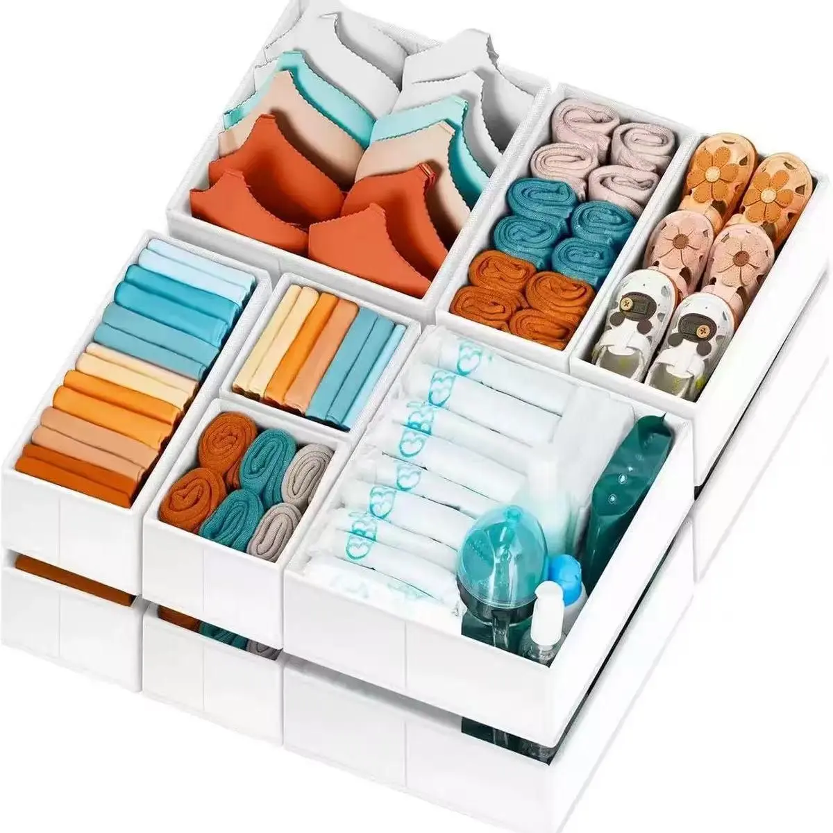 نظم دهنده کشویی کابینت با تقسیم‌بندی داخلی برای نگهداری ظروف و مواد غذایی