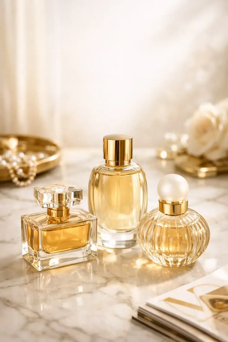 مجموعه‌ای از محصولات مراقبت شخصی مانند عطر، کرم بدن و اسپری بدن
