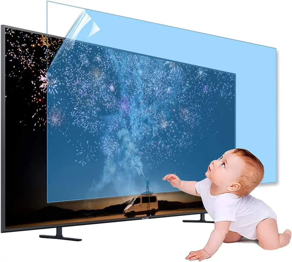 تلویزیون با محافظ شیشه‌ای نصب شده و صفحه نمایش واضح