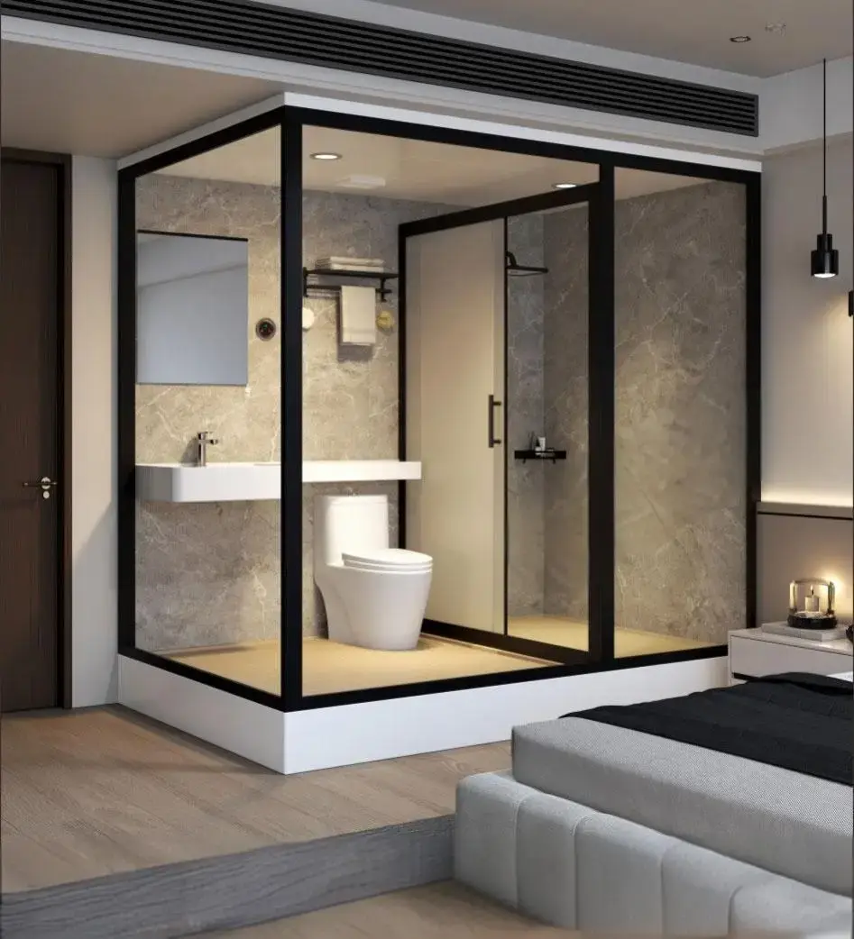 نمونه‌ای از کابین دوش مدرن با شیشه ضخیم و قاب ۸ میلی‌متری