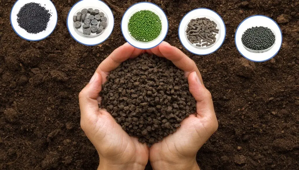 نمونه‌ای از کودهای ارگانیک با ترکیبات مختلف نیتروژن، فسفر و پتاسیم