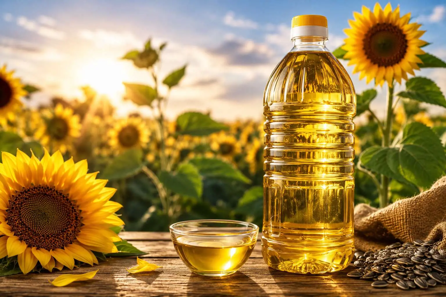 روغن آفتابگردان تصفیه‌شده در بطری شفاف