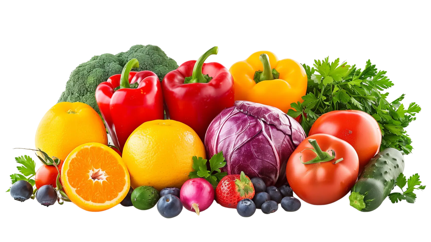 گوناگونی میوه و سبزیجات تازه در یک نمایشگاه خرده‌فروشی