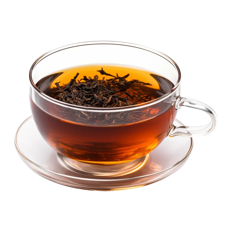 چای سیاه در لیوان شیشه‌ای با پس‌زمینه شفاف