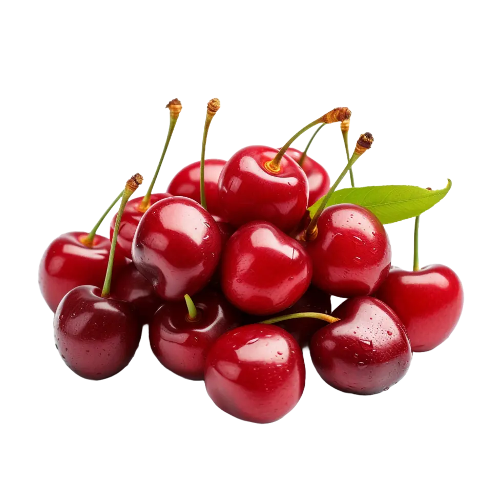 چند عدد گیلاس تازه و قرمز رنگ با سطح صاف و بدون لکه