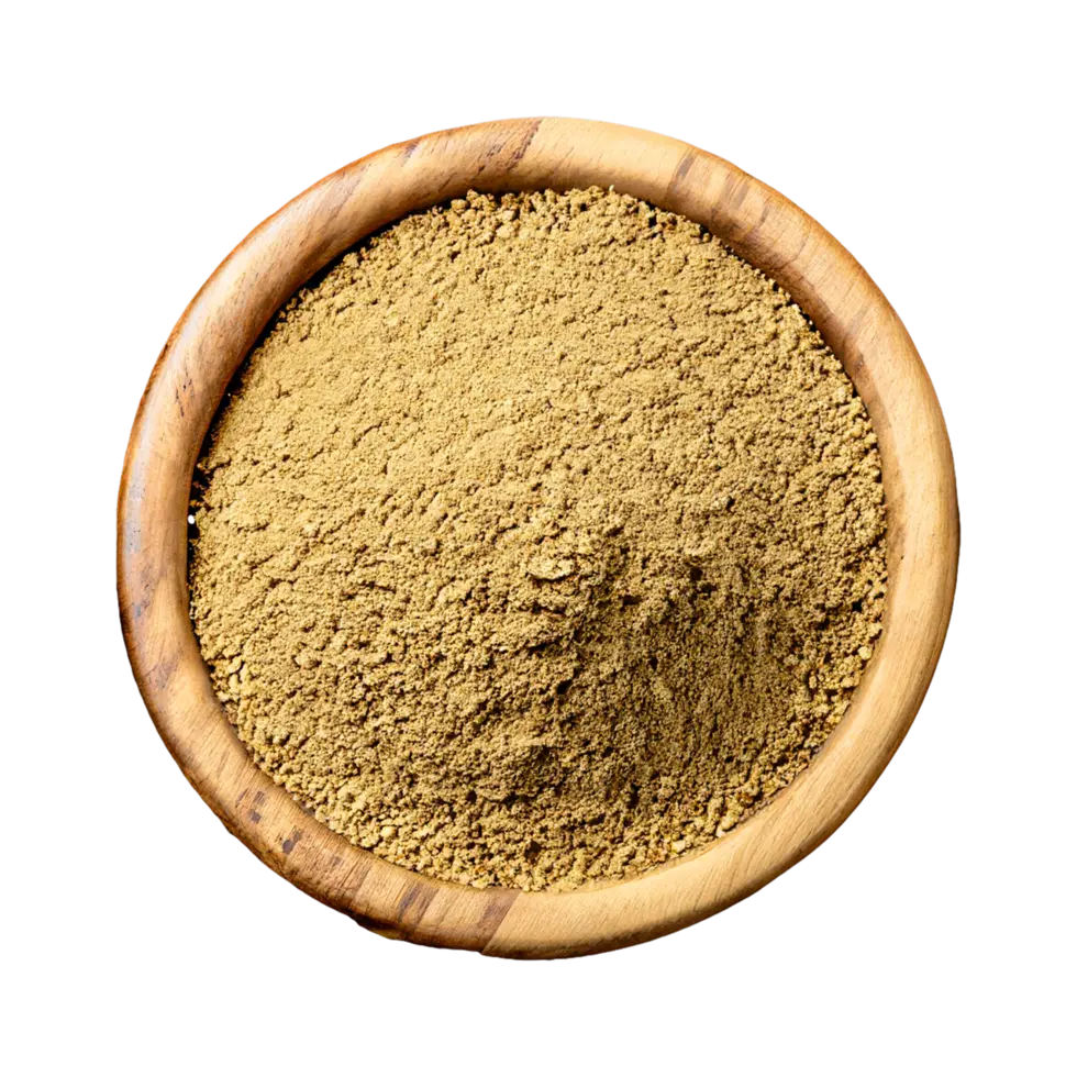 نمونه‌ای از پودر در یک ظرف چوبی که نشان‌دهنده دانه‌بندی و کیفیت آن است