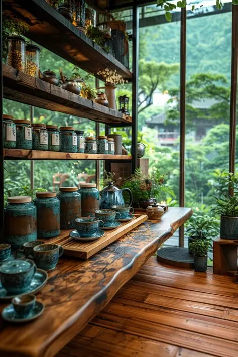 سرویس چای خوری سنتی ایرانی با فنجانهای سفالی و نقشهای سنتی