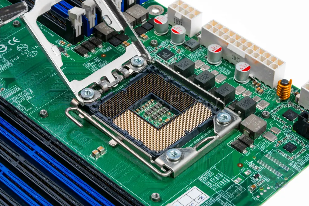 نمای نزدیک سوکت LGA 1151 v2 برای پردازندههای اینتل سری ۱۰م و ۹م