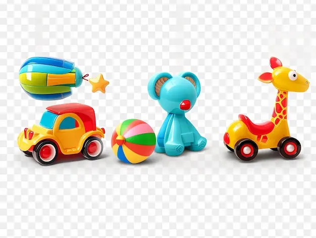 مجموعه‌ای از اسباب‌بازی‌های رنگارنگ برای کودکان با انواع مختلف بازی