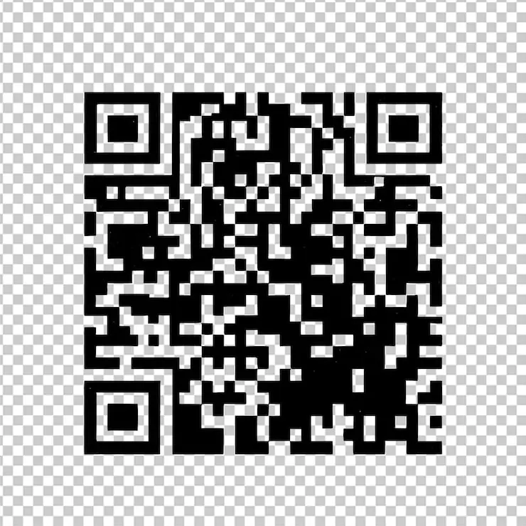 کد QR با زمینه شفاف و الگوی مربعی سیاه و سفید