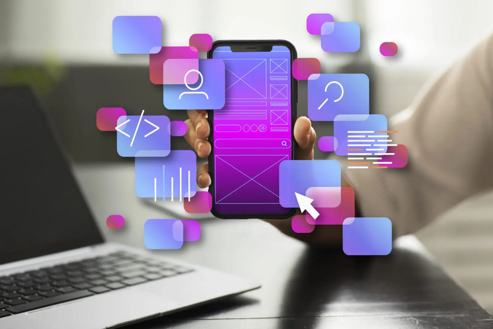نمونه طراحی رابط کاربری اپلیکیشن فروشگاهی با دکمه‌های ساده و منوهای قابل فهم