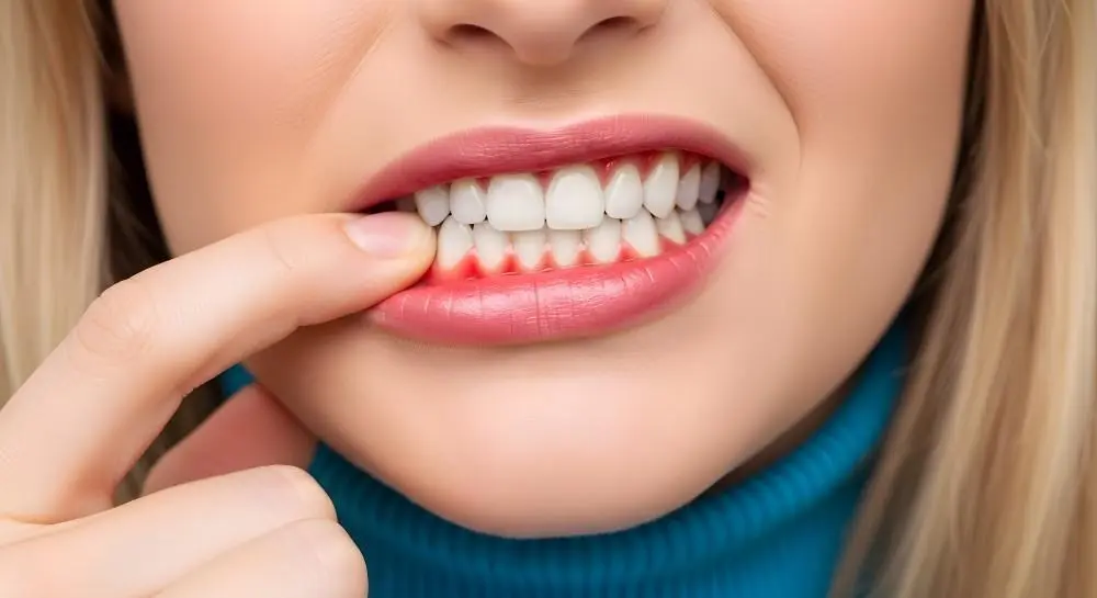 دندانپزشک در حال معاینه لثه با ابزار تخصصی