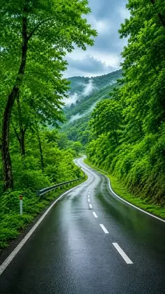 یک جاده روستایی با خانههای سنتی و منظره سبز و آرام