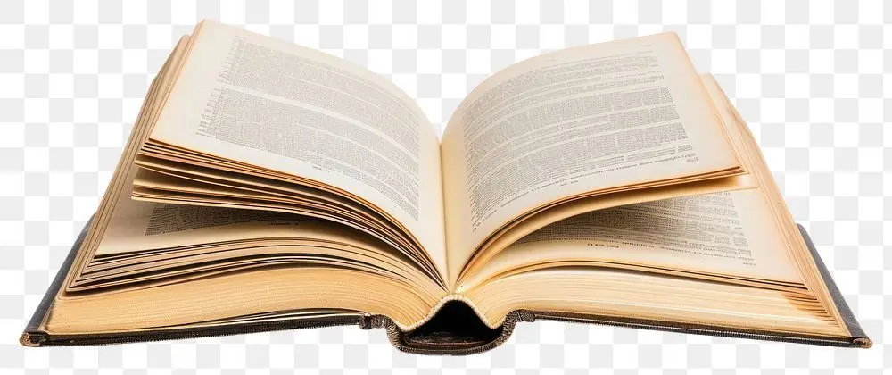 کتاب باز شده با صفحات سفید و متن خوانا