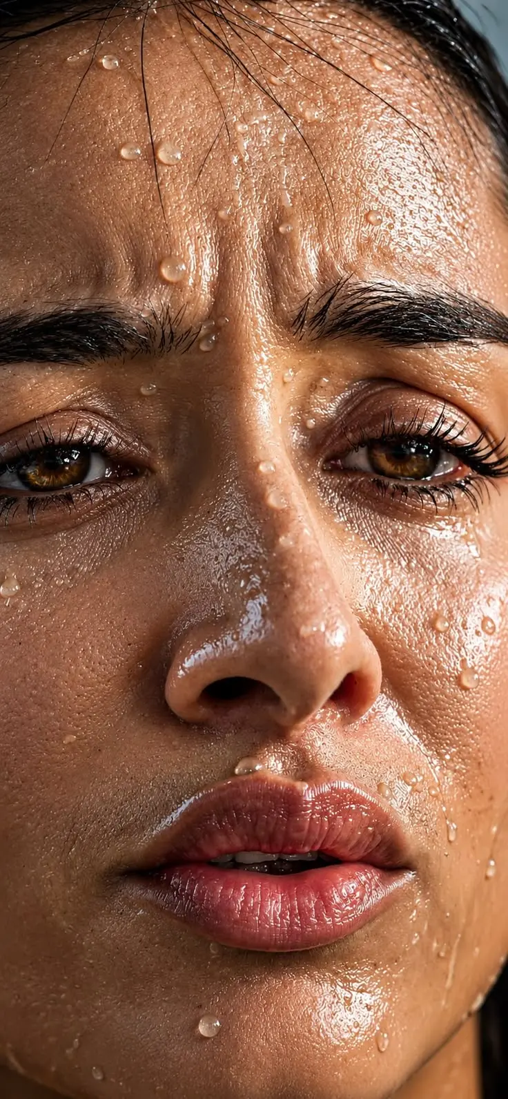 نمایی از فردی که در اثر استرس یا گرمای زیاد بیش از حد تعریق می‌کند