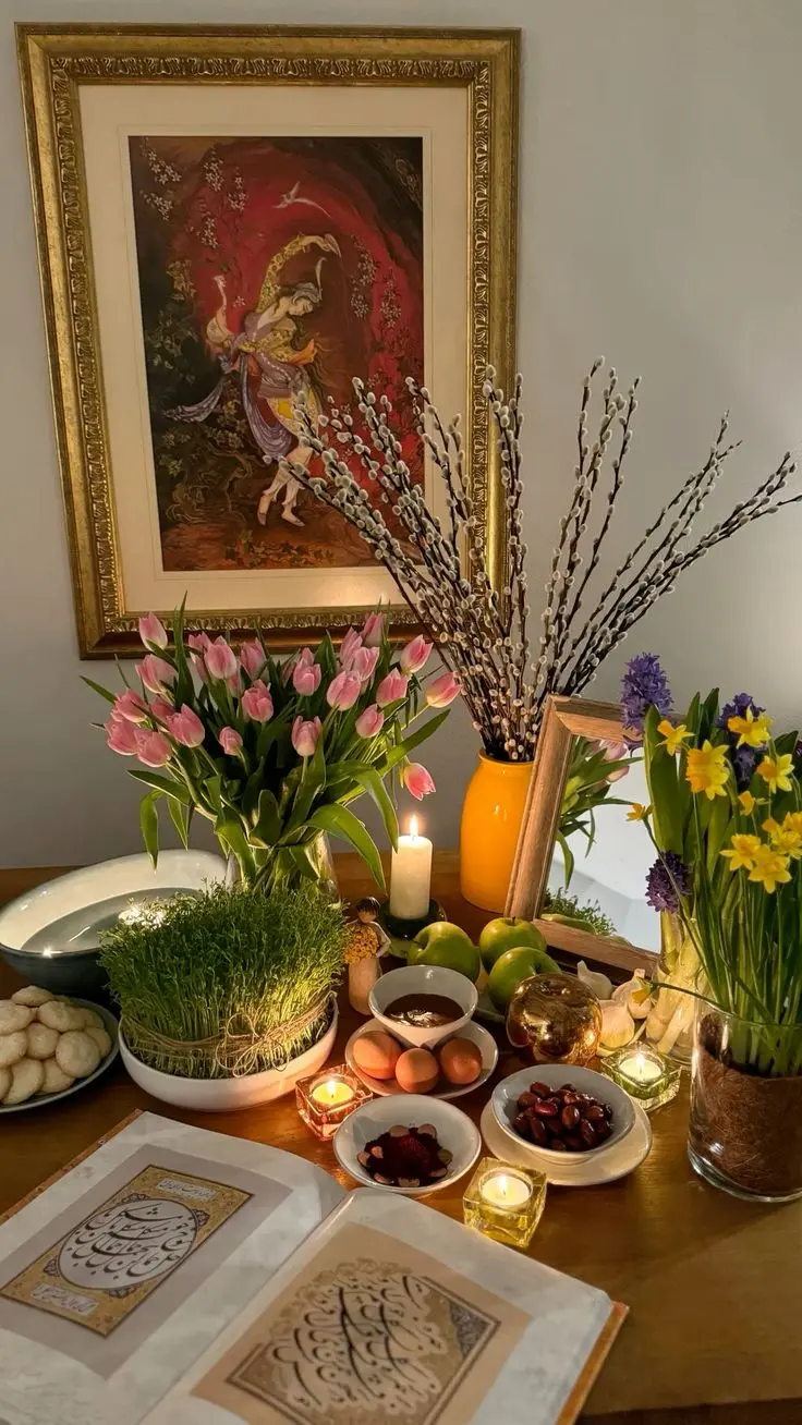 سفره هفت‌سین با هفت‌سین‌های سنتی و زیبا