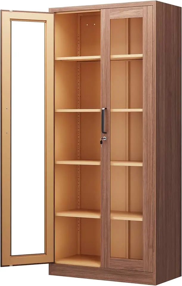 بین کابینتی چوبی با طراحی ساده در یک فضای مدرن و سازمان‌یافته