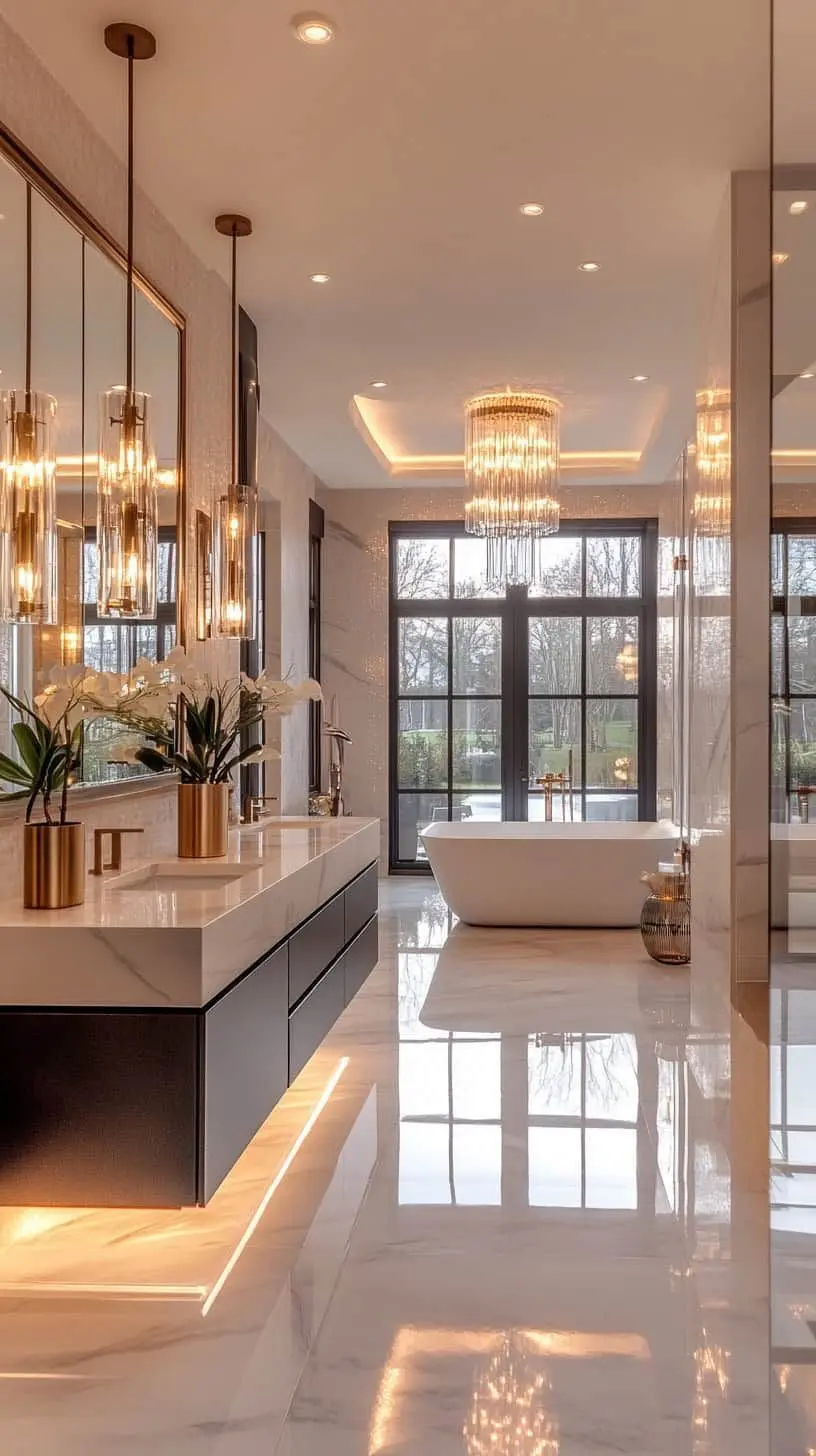 نمونه‌ای از حمام لوکس با سبک مدرن و استفاده از مواد طبیعی و رنگ‌های خنثی
