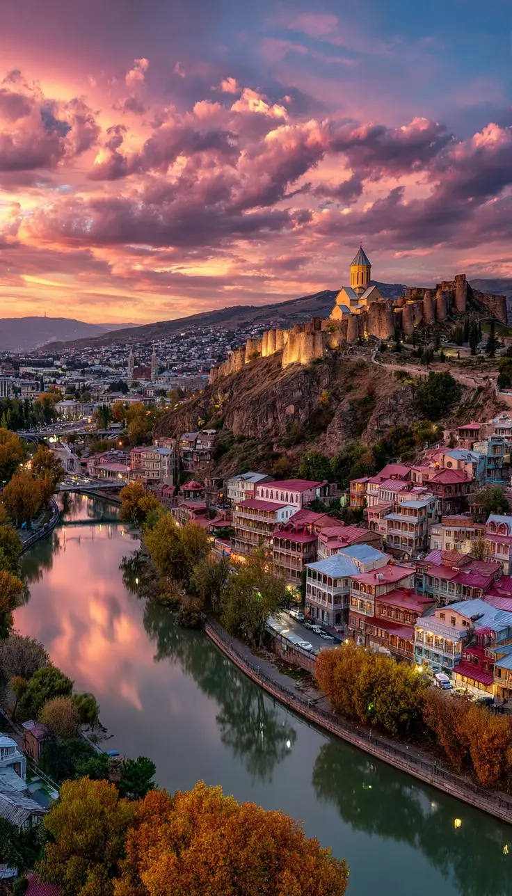 منظره شهری تبیلیسی با معماری سنتی و مدرن