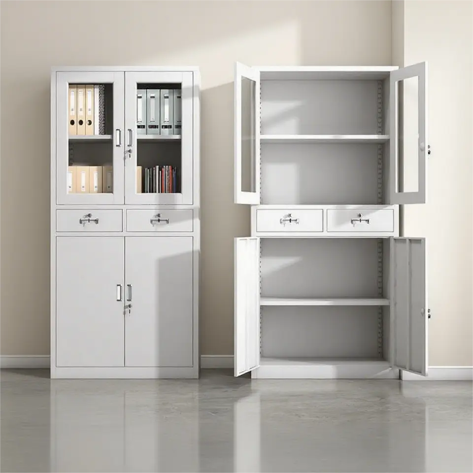 نمونه‌ای از کابینت با صفحه ترکیبی چوبی و فلزی در طراحی معاصر