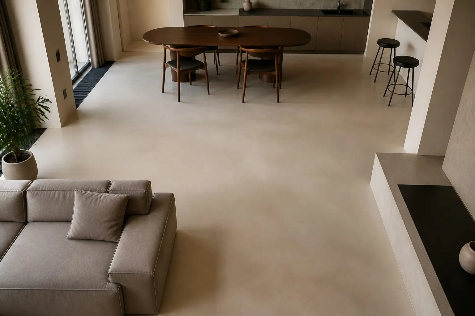 نمونهای از سطح صاف و براق میکروسمنت روی دیوار داخلی