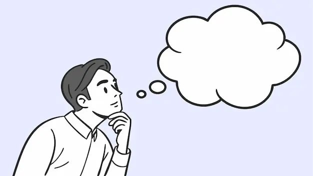یک فرد با بالون فکری پر از ایده‌ها و مفاهیم مختلف